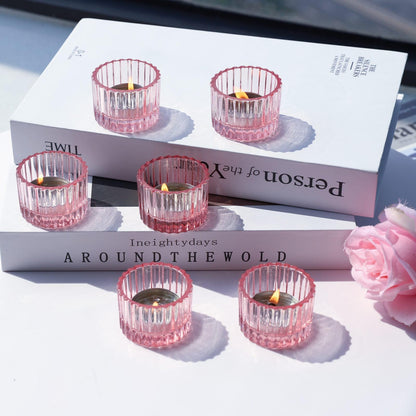 VOHO Pink Candle Holders for Girl Birthday Gifts, 12pcs Tealight Candle Holder for Centerpiece Table Decorations, Glass Candle Holder for Votive Candles & Tea Lights Candles