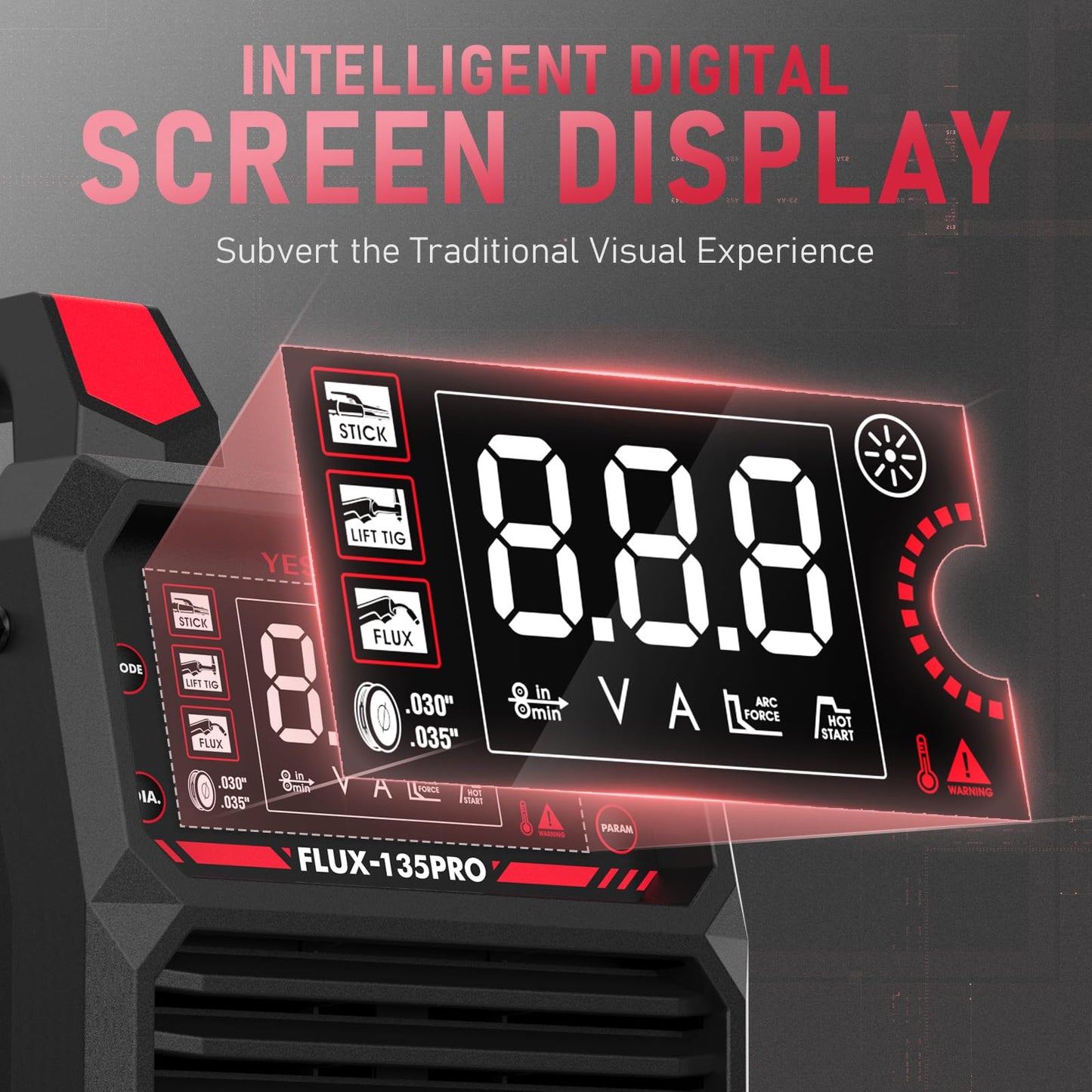YESWELDER 135A MIG Welder, 110V Flux Core MIG/Lift TIG/Stick 3-in-1 Large LED Digital Display Welding Machine IGBT Inverter Welder
