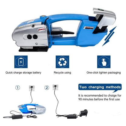 CAPTOK Electric Strapping Machine for 1/2-5/8 Inch Wide PP/PET Strap - Automatic Tool With 4000mAh Two Battery Hot Melting Box Pallet Packaging Baler Powered Banding Tools