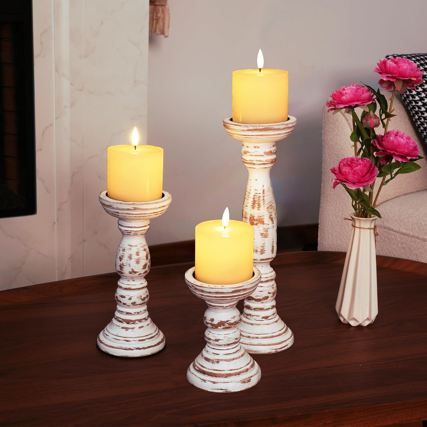 Homemory White Flameless Candles Battery Operated with Remote Timer, 3x3 Real Wax LED Pillar Candle for Home Fireplace Bedroom Living Room Party, Set of 2
