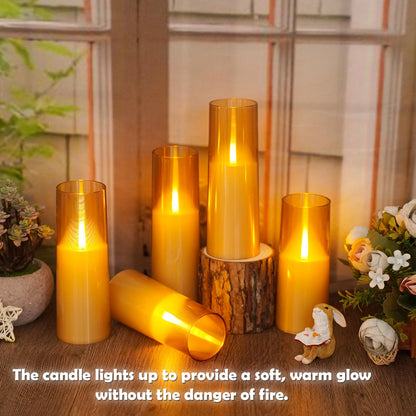kakoya Flameless LED Candles Upgraded Realistic Flickering Flame,7Pcs Battery Operated Candles with Remote Timers,LED Pillar Candles for Home Decor,Christmas,and Parties（Gold）
