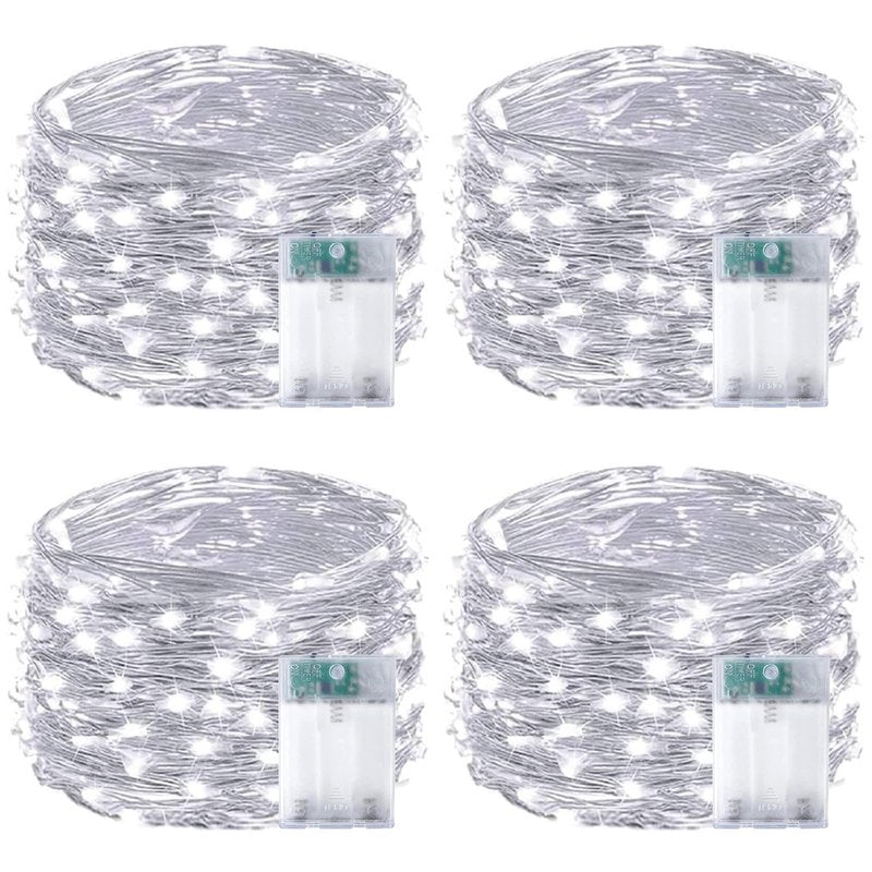 4-Pack Fairy Lights Battery Operated with Timer, Waterproof 16FT 50 LED String Lights Indoor Outdoor, Cuttable Starry Fairy Lights for Christmas Home Bedroom Wedding DIY Centerpiece Decor (Cool White)