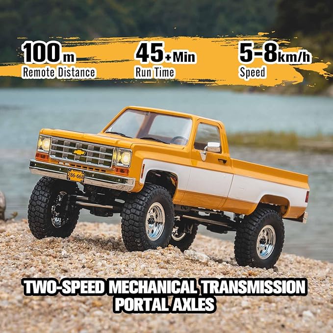 FCX18 FMS 1/18 Chevrolet K10 RC Truck Officially Licensed 4WD RC Crawler 2 Speeds Switch with LED Lights Off-Road RC Model for Adults (Red)