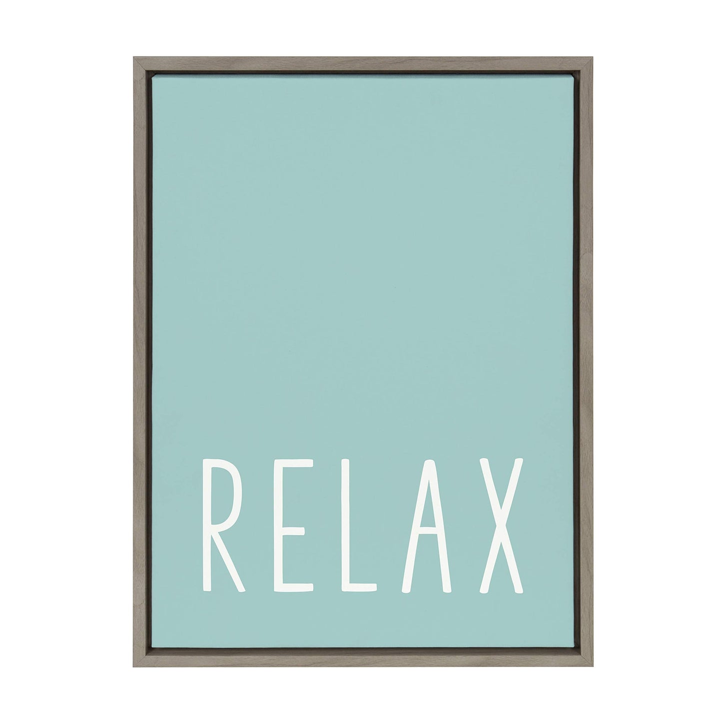 Kate and Laurel Sylvie Relax in Pale Teal Framed Canvas Wall Art by Apricot and Birch, 18x24 Gray, Relaxing Zen Art for Wall