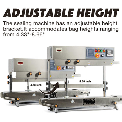 U.S. Solid Vertical Automatic Ink Wheel Printer Continuous Sealing Machine with Digital Temperature Control, Vertical Band Sealer for 0.02-0.08mm PVC Bag Films Stamp Coding 110V/60HZ