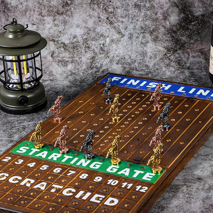 Large 21 inch Finish LINE Horse Racing Board Game is Equipped with 11 Luxury Metalcraft Horses Adult Chessboard Including 2 Dice and 2 Boxes of Cards (Flaming Color)