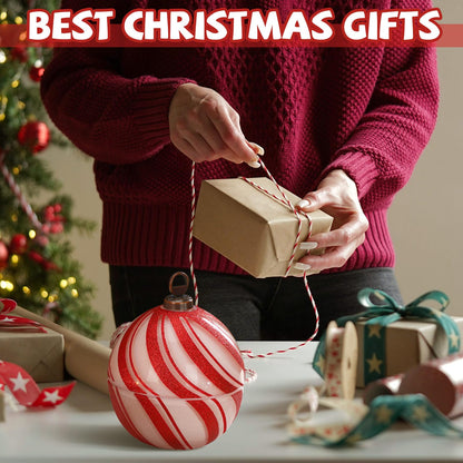 Conelist 2 Pcs Candy Christmas Ball Candles 3.9 Inch Red and White Christmas Ornament Candle Decor Cinnamon Scented Mercury Glass Xmas Table Decorations for Holiday Party Gifts