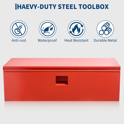 PeakPursuit Heavy Duty Steel Truck Bed Toolbox – 36x15 in Weatherproof Storage Chest, Dual Hydraulic Levers, Lock & Keys, Waterproof for Pickup, Trailer, RV, Garage, Workshop – Red