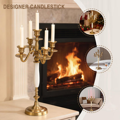 OssifragaBone 5 Candle Metal Golden Metal Candlestick Holder Wedding Event Candelabra Candle Stand for Wedding Dining Table Xmas Party Home Decor
