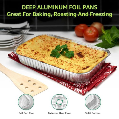 biocean Aluminum Pans 9x13 Inch 30 Pack, Extra Heavy Duty Foil Pans with Half Size Deep Steam Aluminum Tray Tin Foil Pans for Prepping Food, Storing Heating, Cooking, Baking, Roasting