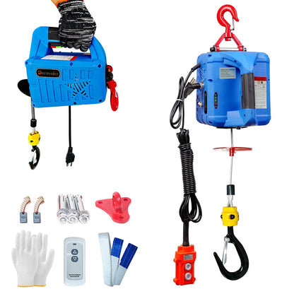 Dremvoist 3 in 1 Electric Hoist Winch,1100LB 1500W Portable Power Winch Crane,110V/120V Electric Winch Crane with Manual Wire Wireless Remote Control,26FT Lifting Height,for Towing,Warehouse,Factories