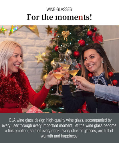 OJA Red Wine Glasses Set of 4-18oz, Crystal White Hand Blown Wine Glass with Long Stem, Ultra-thin, Dishwasher Safe, Gift for Daily Use, Party