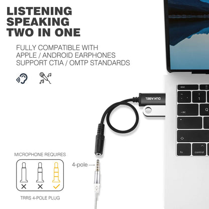 DUKABEL USB Headphone Adapter, External Sound Card with TRRS 4 Pole Jack, Mic-Supported USB to 3.5mm Audio Apdater for PC PS4 PS5 and More [9.8 inch]