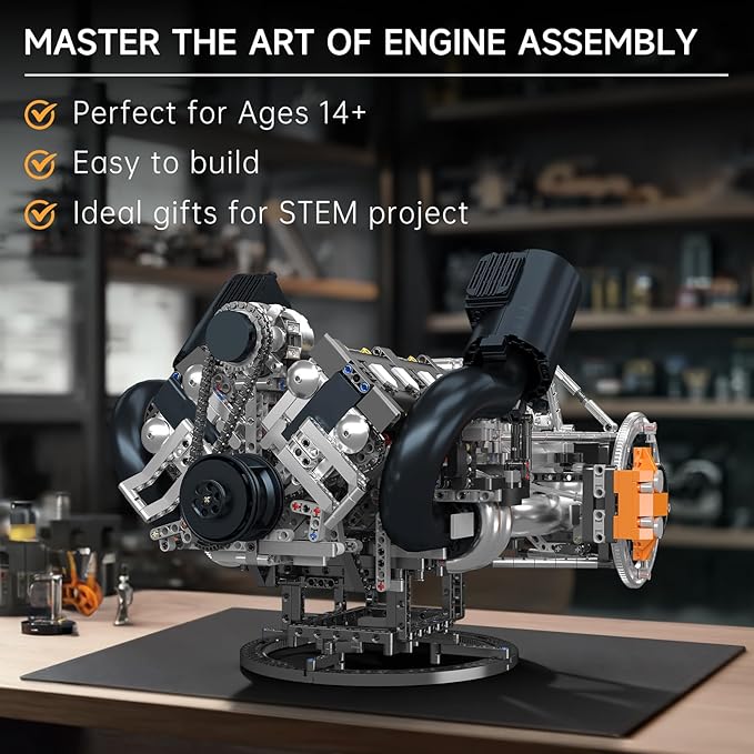 Mould King V8 Engine Building Blocks Sets V8 Engine Model kit Build Your Own STEM Model Engine 8-Cylinder Car Engine Building Engineering Toys for Age 14+/Adults Collections(3192+PCS)