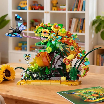 Chameleon Garden Bonsai Building Set 1092PCS Nature Inspired MOC Flowers &amp Insects STEM Kit Compatible with Lego Animal Stunning Desk Decor for Home/Office Building Blocks for Kids Adults Aged
