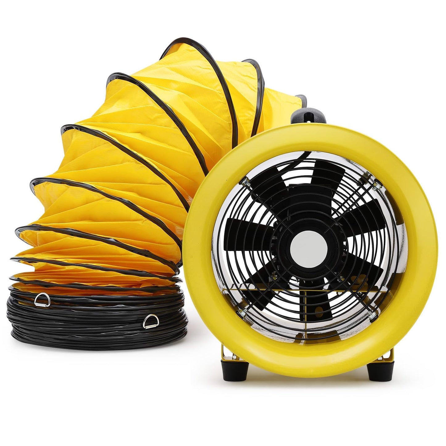 EcoExplorer 10 Inch Utility Blower Fan with 16.4 FT PVC Duct Hose, 3300 RPM Industrial Exhaust Fan, CE Certified & IP44 Waterproof, Portable Axial Hose Fan for Basements, Tunnels, Factories, Warehouse