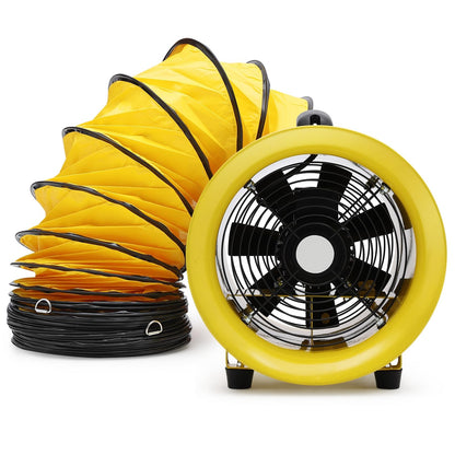 EcoExplorer 10 Inch Utility Blower Fan with 16.4 FT PVC Duct Hose, 3300 RPM Industrial Exhaust Fan, CE Certified & IP44 Waterproof, Portable Axial Hose Fan for Basements, Tunnels, Factories, Warehouse