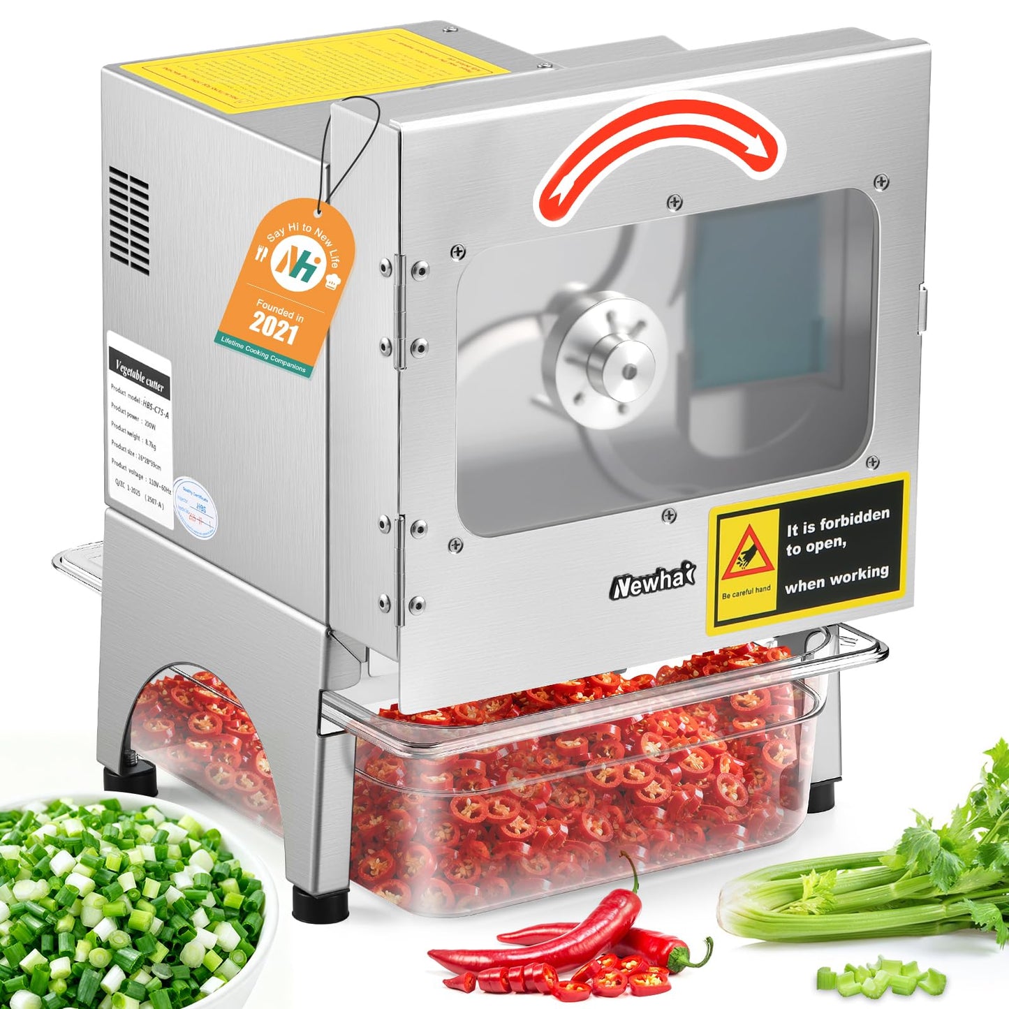 Newhai Commercial Vegetable Slicer 200W Automatic Slicing Machine with Conveyor Belt Adjustable Thickness 400LB/H Electric Veggie Fruit Slicer for Spring Onion Celery for Restaurant Hotel Kitchen