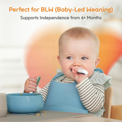 NumNum Baby Spoons Set - Silicone Self-Feeding Utensils for Baby Led Weaning | BPA-Free, 2 Pack Blue/Yellow, 6+ Months