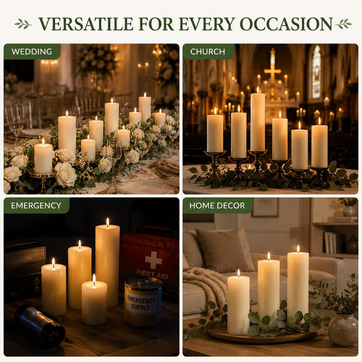12 Pack Creamy White Soy Wax Pillar Candles 2x6 in, Unscented Decorative Candles, 600h Total Burn (50h Each), Clean Burning, Smokeless & Dripless for Wedding, Fireplace, Home Decor & Dinner Table