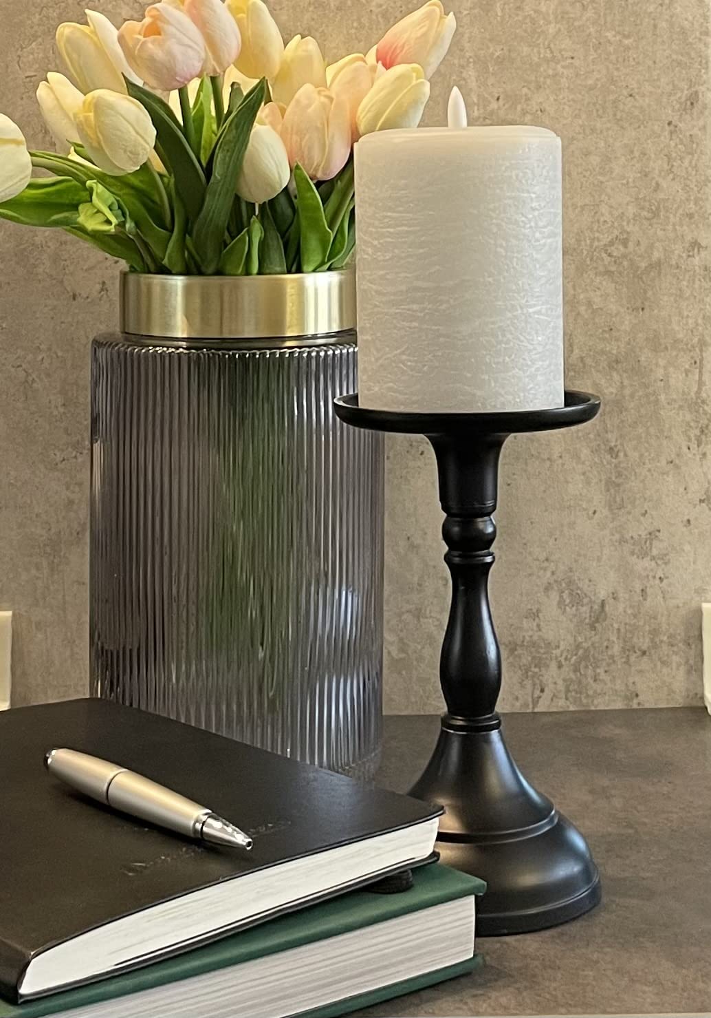 LumiPur Signature Natural Glow Flickering Flameless LED Wax Pillar Candle (3.5" x 5", Gray Fog)