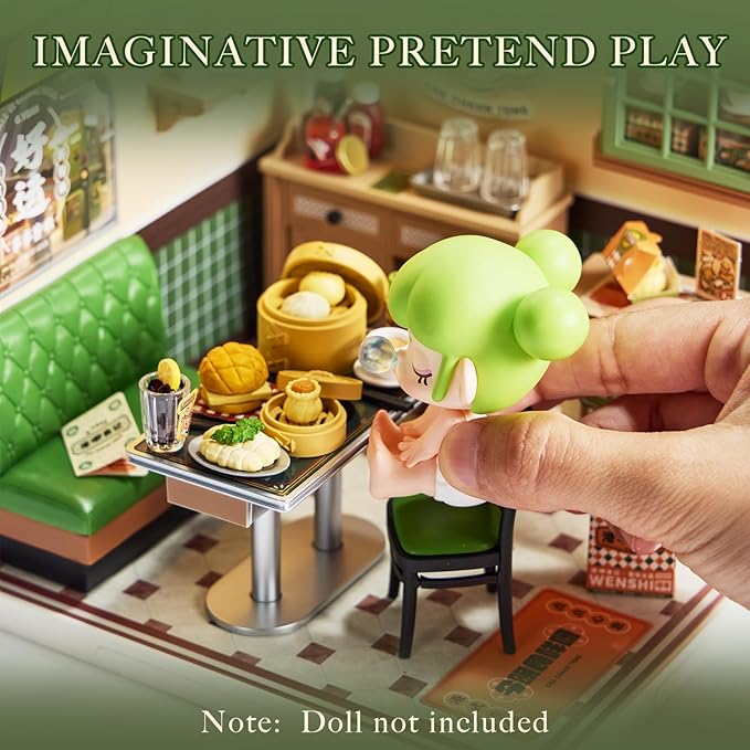Rolife Super Creator DIY Miniature Plastic House Building Set Playset with LED Suitable for Mini Figures Construction Toys Diorama Kit Gifts for Teens Adults (Hong Kong Bites Cafe)