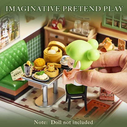 Rolife Super Creator DIY Miniature Plastic House Building Set Playset with LED Suitable for Mini Figures Construction Toys Diorama Kit Gifts for Teens Adults (Hong Kong Bites Cafe)