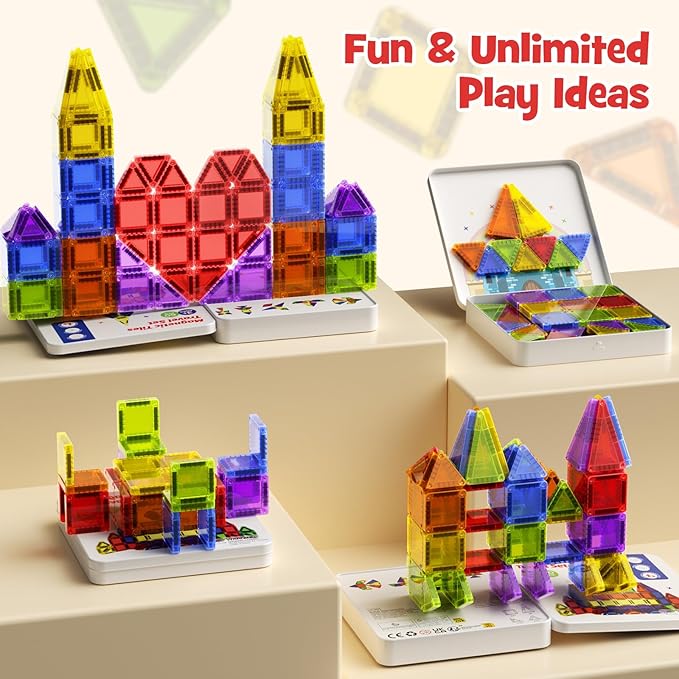 Magnetic Tiles Mini Travel Toddler Set 60pcs Magnetic Blocks Building Kids Toys Montessori Preschool Classroom Must-Haves Educational Learning Sensory Toys for 3+ Year Old Boys