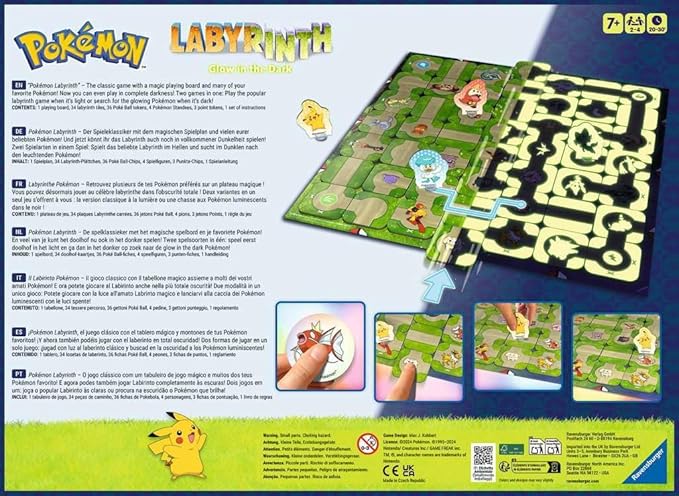 Ravensburger Pokémon Labyrinth Glow in the Dark - Sliding Fun with Your Favorite Pokémon - Playable in Light and Dark for 2-4 Players Ages 7 and Up