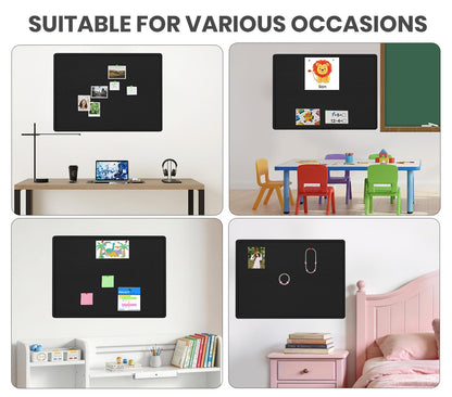 Extra Large Bulletin Board, 95 X 47 inches Cork Board with 30 Pushpin, 8' x 4' Felt Cork Board Notice Pin Board, Self-Adhesive Vision Board Mood Board Foldable Photo Board for Wall - Black
