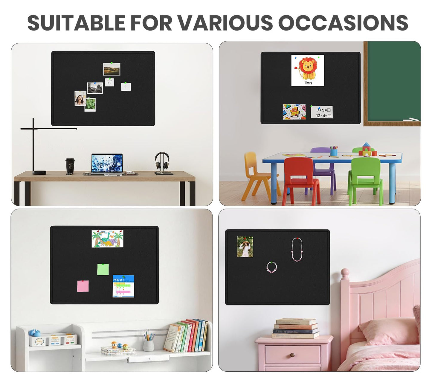 Large Bulletin Board - 72 X 48 inches Cork Board with 30 Pushpin, 6' x 4' Felt Cork Board Notice Pin Board, Self-Adhesive Vision Board Mood Board Foldable Photo Board for Wall (Black)