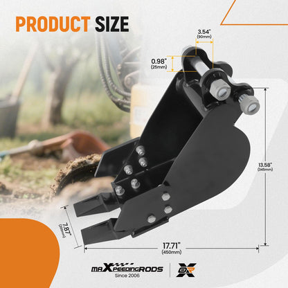 maXpeedingrods Mini Excavator Bucket, 7.87" Narrow Digging Bucket, Hole Diameter 0.98in, 200mm Excavator Attachments Bucket Metal Trenching Digger with Metal Teeth
