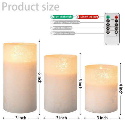 ANGELLOONG White Candles Battery Operated, White Flameless Candles with Remote, Set of 3 Spring Electric Fake LED Pillar Candle in Glass for Home Decor Wedding Decoration