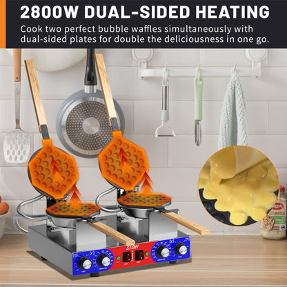 HTTSICHI 2800W Commercial Bubble Waffle Maker & 13L Chocolate Tempering Machine, Dual Non-stick Pans w/Timer & Temp Control, 3-Tank Stainless Melter w/86-185°F Control, for Restaurants & Dessert Shops