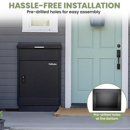 Feliluke Large Outdoor Package Delivery Box, Heavy-Duty Metal Parcel Drop Box, Waterproof & Anti-Theft, Secure Lockable Mailbox for Porch, Curbside & Business Use