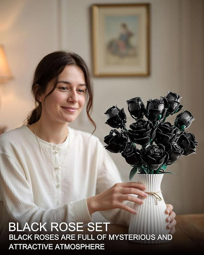 Black Roses Flowers Building Sets Artificial Bouquet Botanical Collection Building Blocks for Adults Gothic Home Decor Christmas Birthday Gift for Adults Women Girls Age 8-12 (512Pcs)