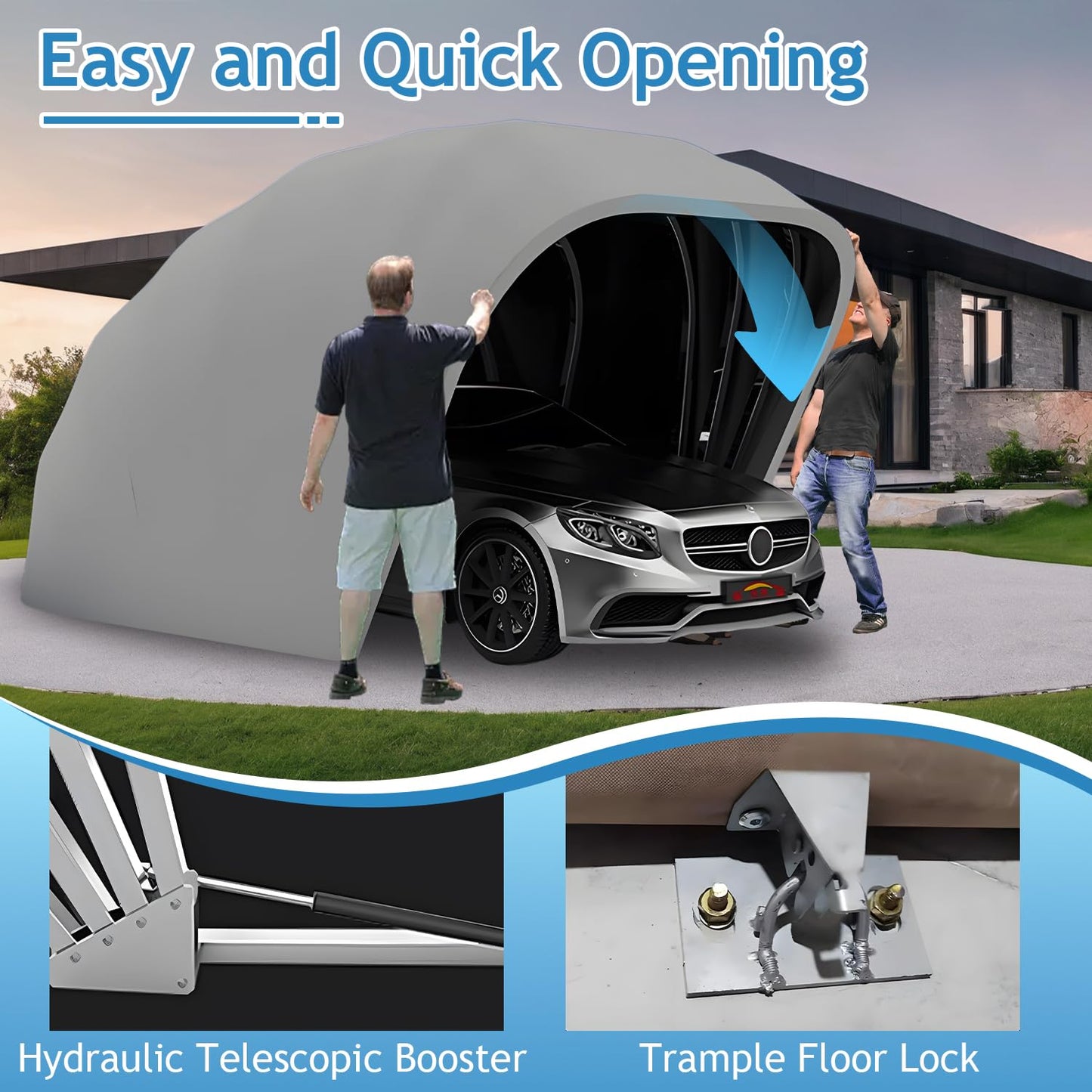 Heavy Duty Carport, Semi-Automatic Retractable Garage, Stainless Steel Folding Car Port, Portable Outdoor Car Tent, for Parking Lot, Yard, Garden, Grey, All Weather Proof, 5.5 * 2.5 * 2.3m
