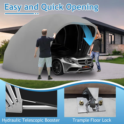 Heavy Duty Carport, Semi-Automatic Retractable Garage, Stainless Steel Folding Car Port, Portable Outdoor Car Tent, for Parking Lot, Yard, Garden, Grey, All Weather Proof, 5.5 * 2.5 * 2.3m