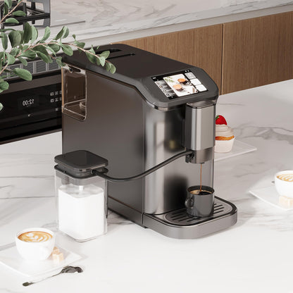 Super Automatic Espresso Machine & Coffee Maker, 20Bar Pressure, Built-in Conical Burr Grinder & Milk Frother, 6 One-Touch Recipes, Auto Clean, 1.5l Water Tank, for Home Office, 120v, Grey