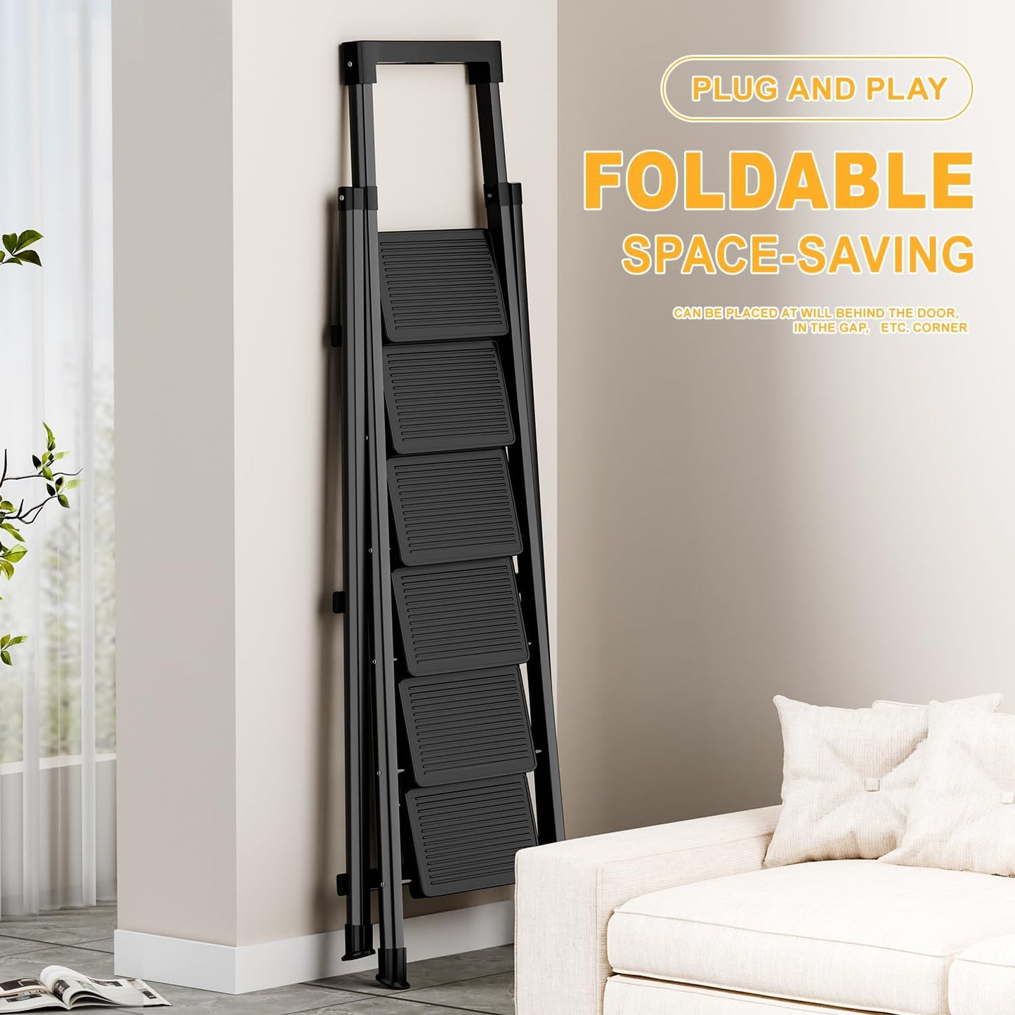 9 Step Ladder with Platform,Folding Step Stool Heavy Duty,Protable Step Ladders with Anti-Slip Widen Pedals,Handrail,Safe-Lock Design,Tall Kitchen/Closet Step Ladder for Adults