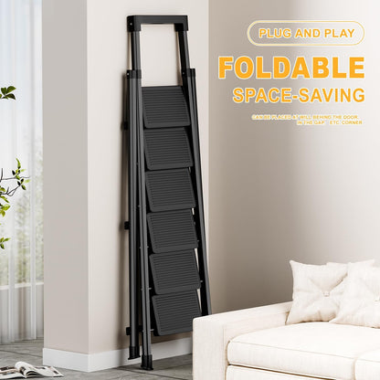 9 Step Ladder with Platform,Folding Step Stool Heavy Duty,Protable Step Ladders with Anti-Slip Widen Pedals,Handrail,Safe-Lock Design,Tall Kitchen/Closet Step Ladder for Adults