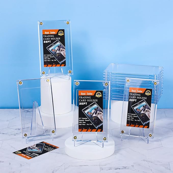 30 Pcs Screw Trading Card Protector with Display Stands Acrylic 35 PT Baseball Card Holder for Football Sports Game Business Display