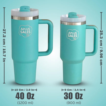 30 oz Tumbler with Handle & Straw Lid - Stainless Steel Tumbler - Tea, Beverages & Travel Coffee Mug - Leakproof & Double-Walled Insulated Cup Water Bottle with Straw - Cup Holder Size - Lake Green