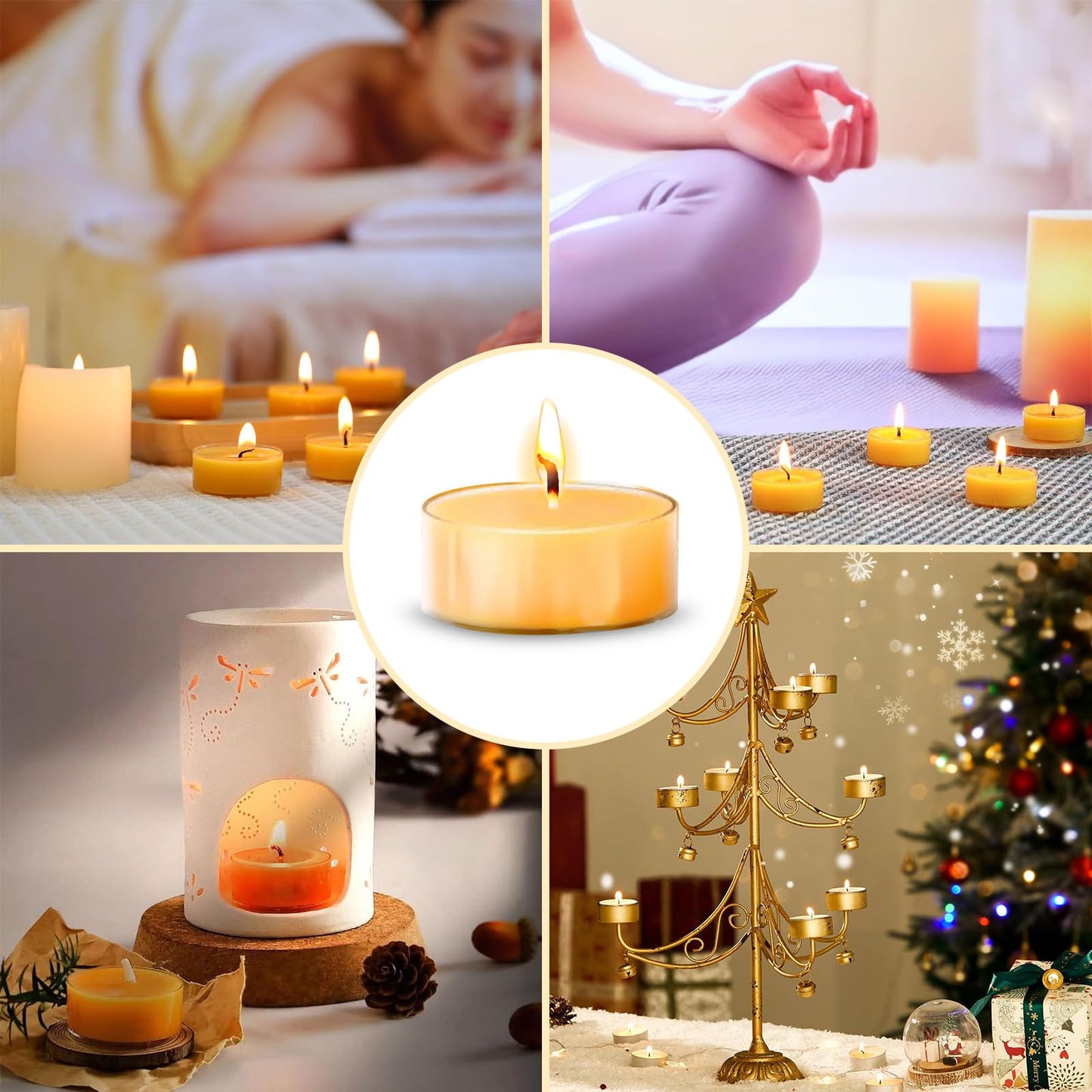 36 Pack Beeswax Tealight Candles, Pure Beeswax Tea Lights, 4-Hour Burn Time, Handmade Natural Beeswax Tea Candles in Clear Cup, Unscented Smokeless Tea Light Candles for Home Décor Party Wedding Spa