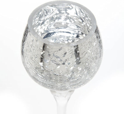 Hosley 3 Sets Crackle Metallic Glass Tealight Holders Set /3-12 Inch, 10 Inch, 9 Inch Ideal for Weddings Special Events Parties Also Makes a Great Gift