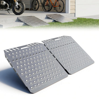 Shed Ramp 29" L x 24" W, Heavy-Duty Shed Ramp for Riding Mower,Garage, Doorway Lawn, Tractor, Wheelchairs, Golf Cart(Silver Spray Paint, 2pcs)