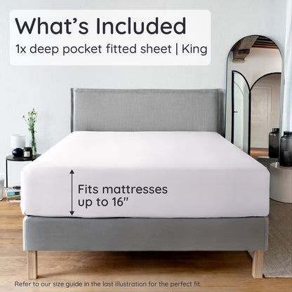 Bambaw King White Fitted Sheet Only, 100% Viscose Derived from Bamboo Sheet, Cooling Fitted Sheet King Size, 16” Deep Pocket Sheet (White)