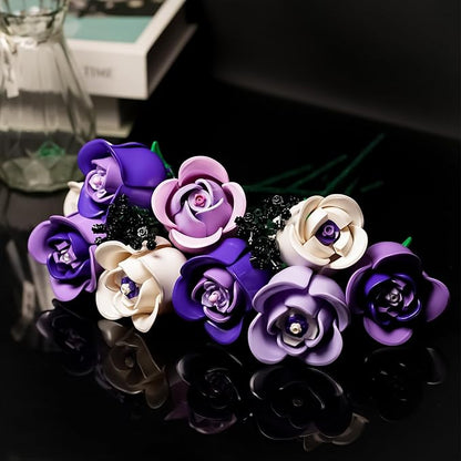 ENJBRICK Pink &amp Purple Roses Flower Bouquet Building Set 615Pcs Everlasting Botanical Collection Compatible with Lego for Adults Aesthetic Home Decor &amp Romantic Gift for Women Anniversary