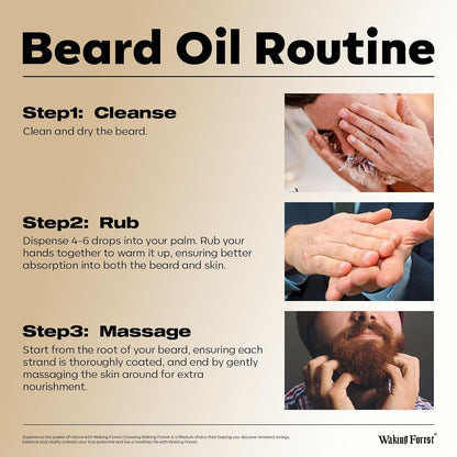 Waking Forest Beard Growth Oil - Biotin Sandalwood Oil with Vitamin E, Rosemary & Castor for Thicker, Softer, Stronger Beards (2oz)