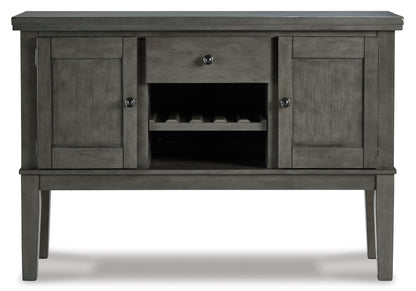 Signature Design by Ashley Hallanden Dining Room Server with Wine Rack, 2 Cabinets with Removable/Adjustable Center Shelf, Drawer, Wood with Acacia Veneer, 38.25" High, Weathered Gray